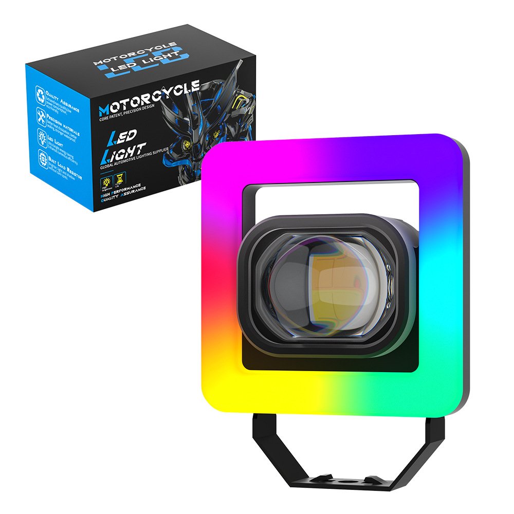 Tenraytech Stylish Yellow-White Dual-color LED Auxiliary Lamp, RGB Motorcycle Headlight