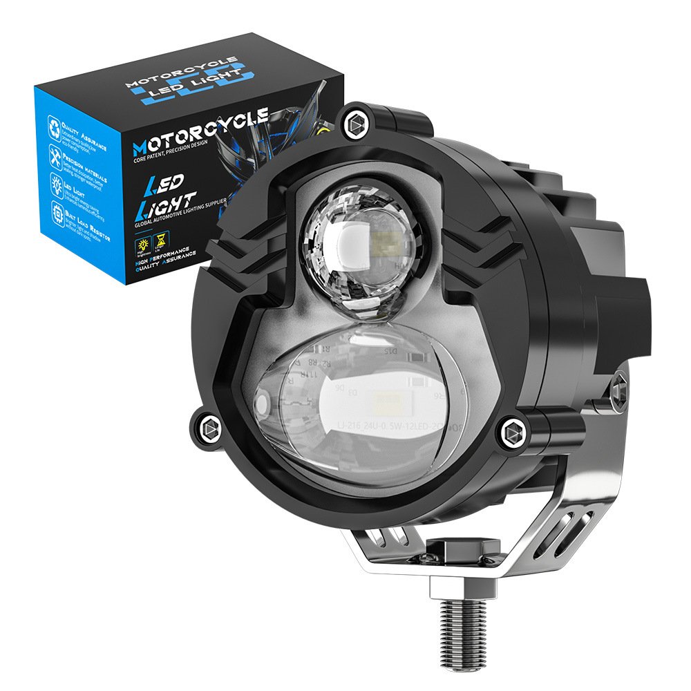 Tenraytech High – Power Motorcycle LED Dual – Color External Spotlight, High/Low Beam, Off – Road Vehicle Modified Headlight