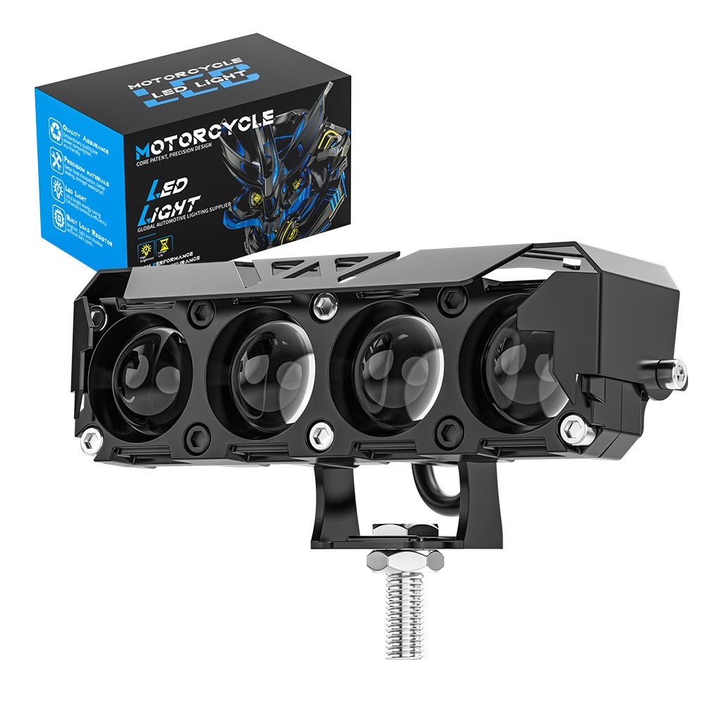 Tenraytech 4‑Eye LED Spotlight for Motorcycles (White & Yellow, High‑Low Beam)