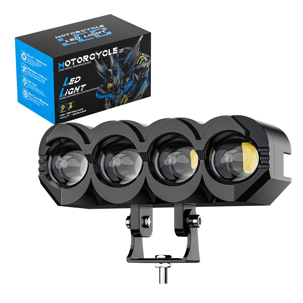 Tenraytech New 4‑Eye Owl LED Spotlight for Motorcycles (White & Yellow, Concentrated Beam)