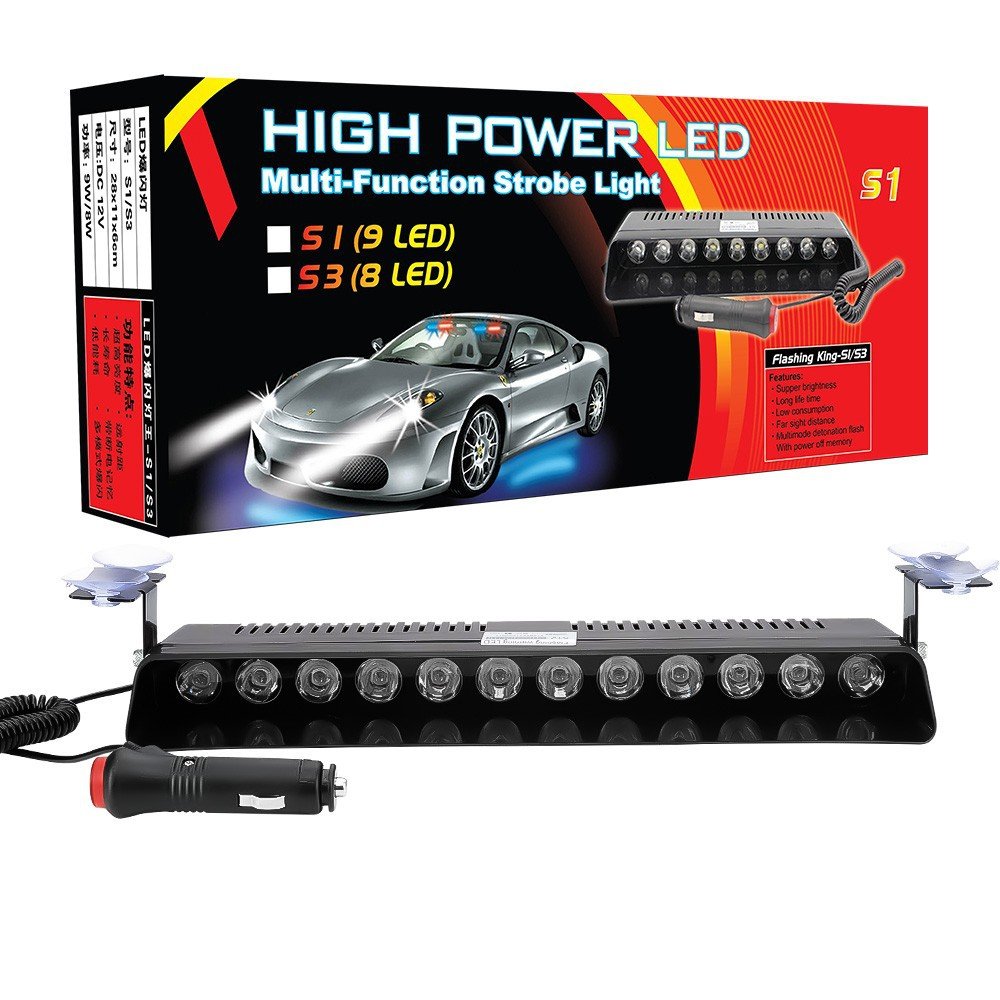 Tenraytech S12 High-Power 12-LED Windshield Suction-Cup Strobe Light