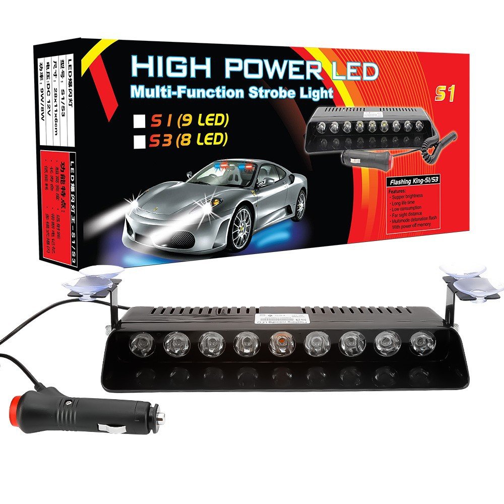Tenraytech New High-Brightness S3 8-LED Car Front Windshield Suction-Cup Strobe Light