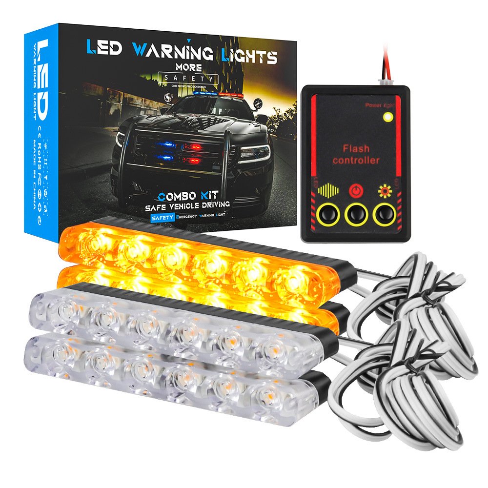 Tenraytech Car LED Grille Strobe Light 1 to 4 Strobe Escort Light