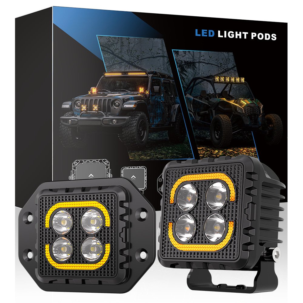 Tenraytech Black Warrior BF3 LED Work Light Kit – 2PCS Off-Road Auxiliary Light with Wiring Harness