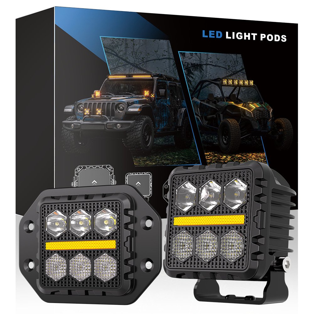 Tenraytech Black Warrior BF6 Square LED Off-Road Light Kit with Wiring Harness