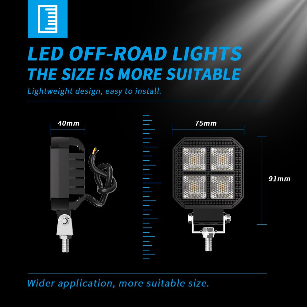 Tenraytech Black Warrior 3-inch Square DRL Work Light with Daytime Running Light