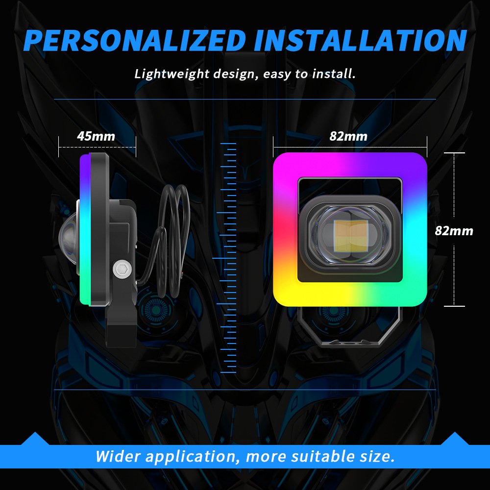 Tenraytech Stylish Yellow-White Dual-color LED Auxiliary Lamp, RGB Motorcycle Headlight