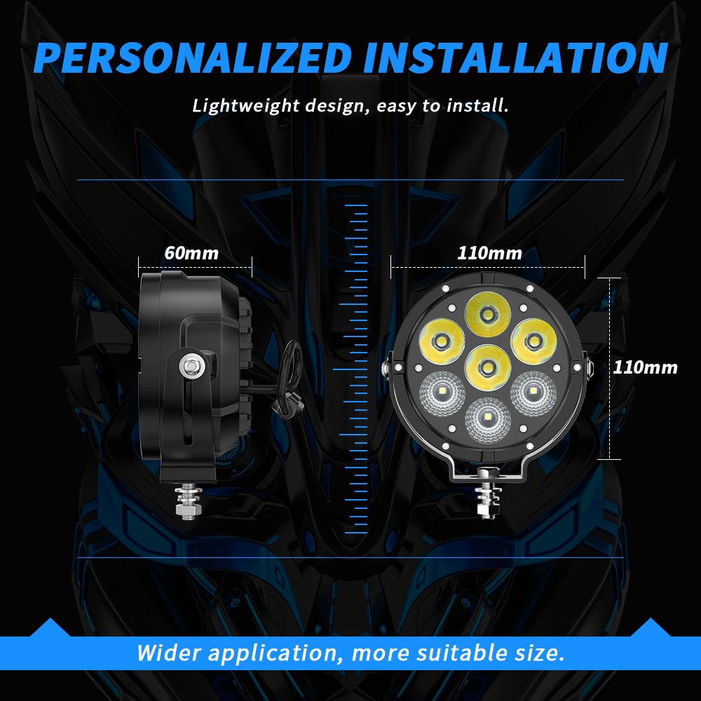 Tenraytech 100W 7-Bead Motorcycle LED Spotlight Kit with Wiring Harness