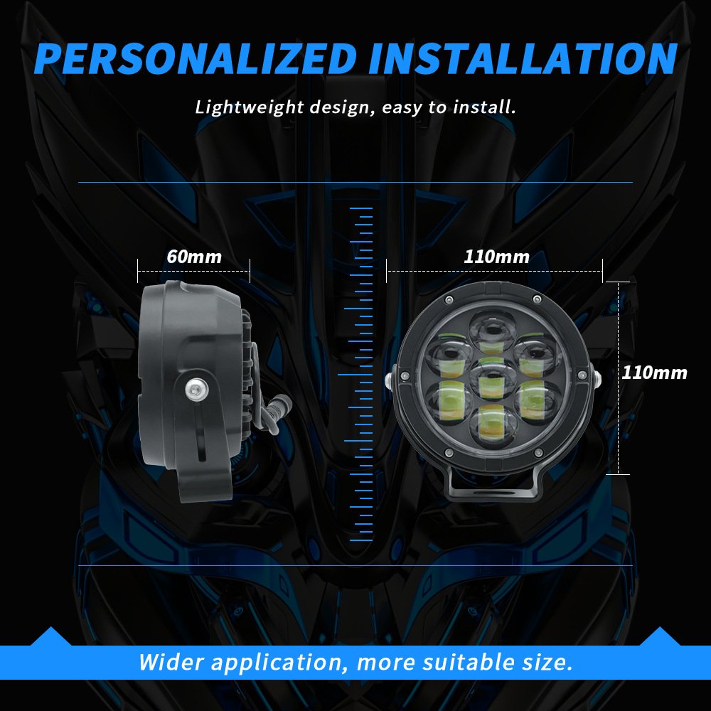 Tenraytech High – Bright 7 – Bead Motorcycle LED Spotlight Kit with Wiring Harness, White & Yellow Dual – Color Strobe External Driving Light