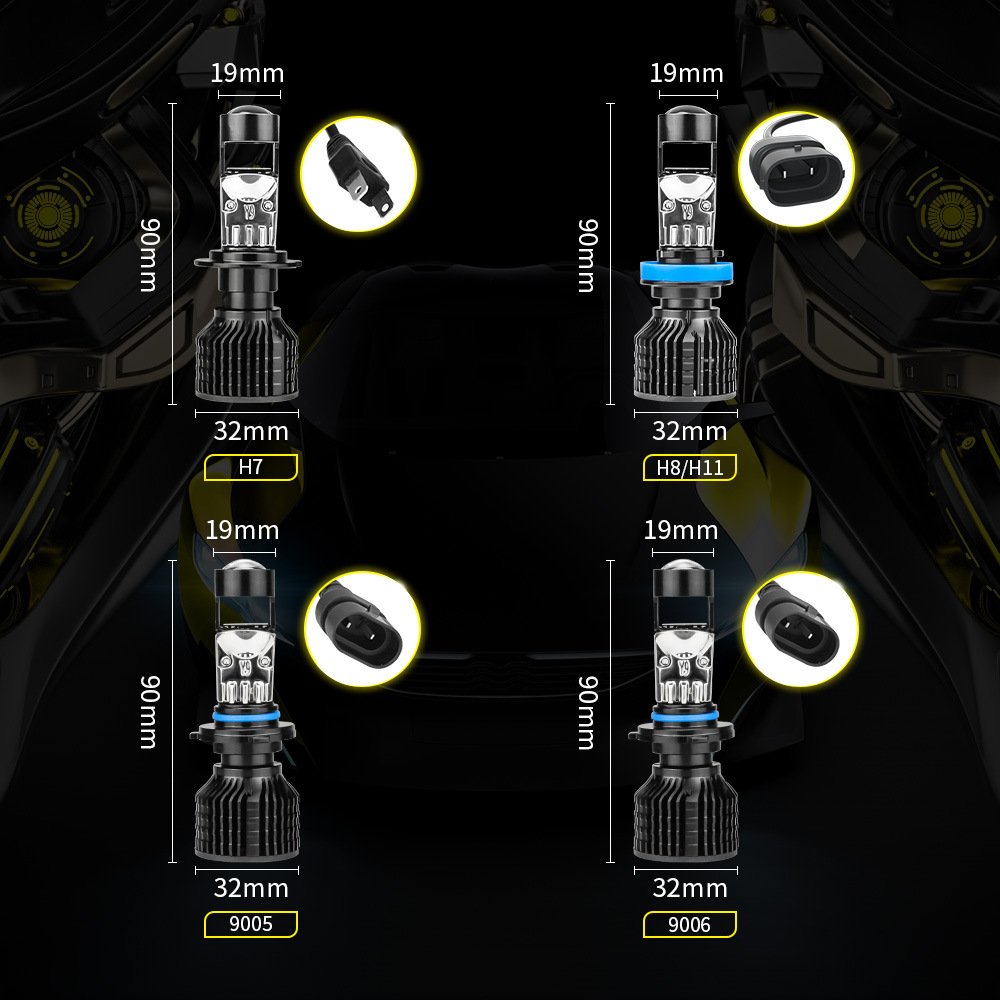 Tenraytech Y9 H7 LED Car Headlight Bulb with Built-in Projector