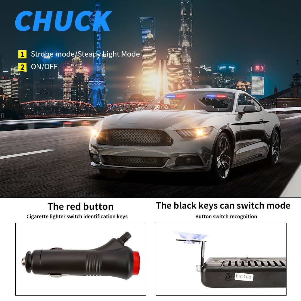 Tenraytech New High-Brightness S3 8-LED Car Front Windshield Suction-Cup Strobe Light
