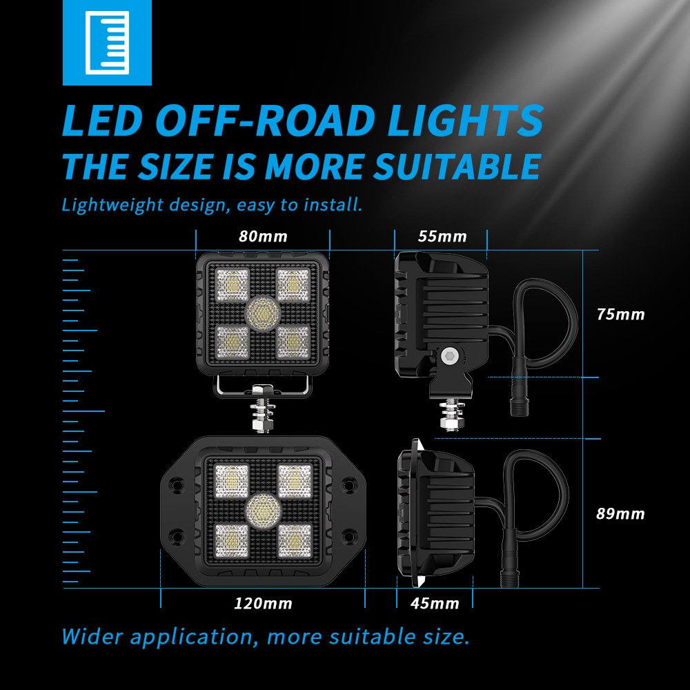 Tenraytech BF3 3-Inch Square LED Work Light 20W (2pcs)