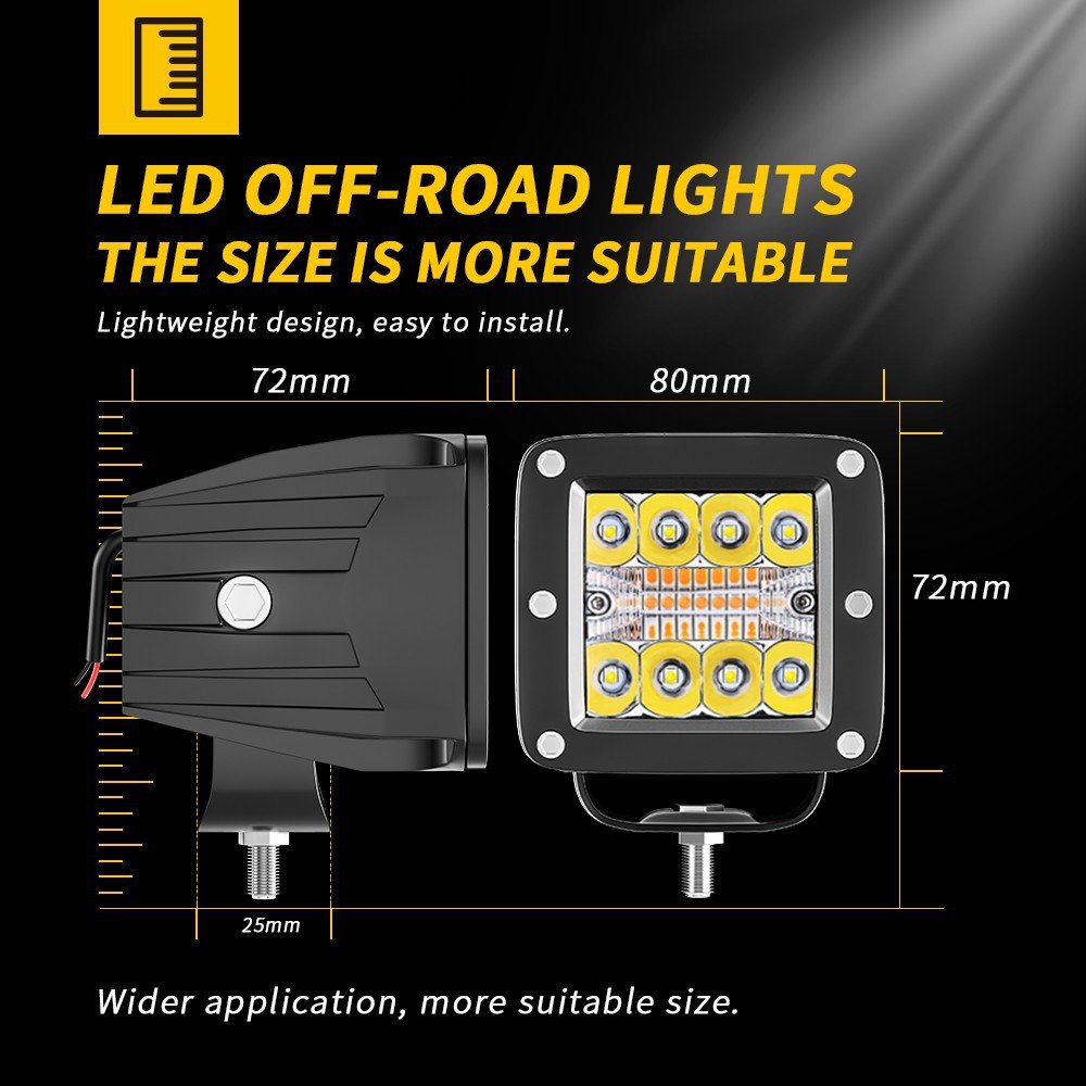 Tenraytech 3-Inch LED Work Light – White & Amber 6 Modes A-Pillar Pod Light Kit