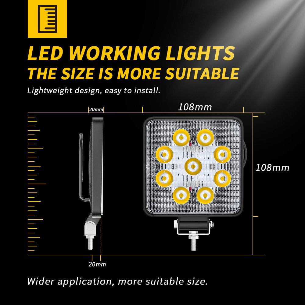 Tenraytech 4-Inch Square LED Work Light for Car