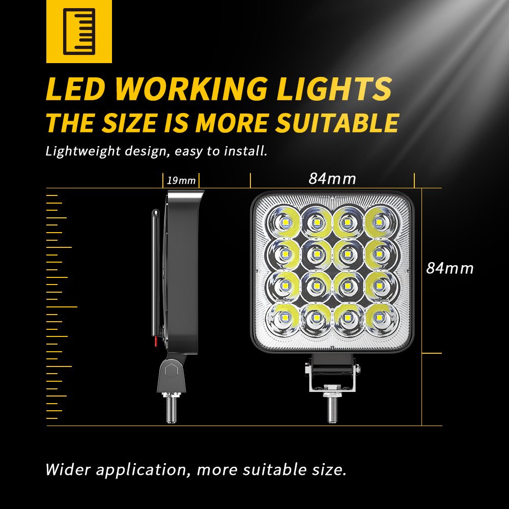 Tenraytech Mini Square Reflector 16-LED 48W Automotive Work Light