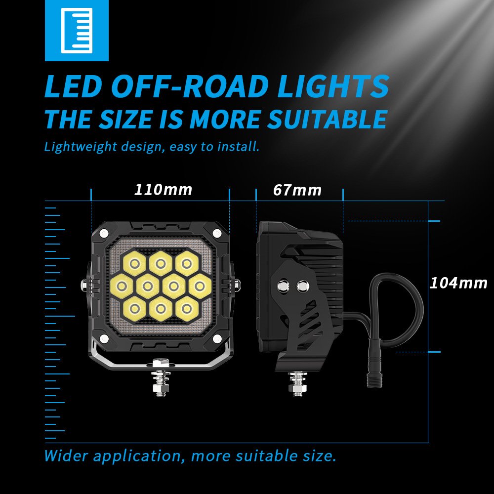 Tenraytech Black Warrior BF4-10Pro Dual LED Off-Road Light Kit for SUV Jeep Wrangler with Wiring Harness