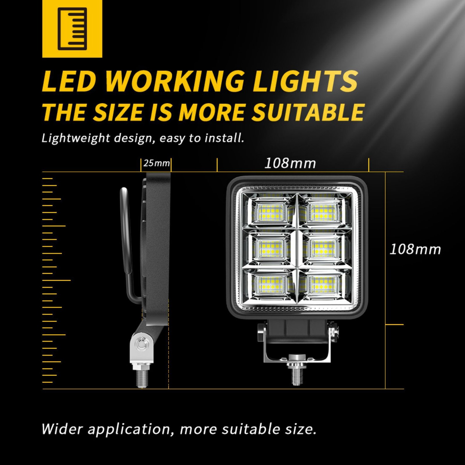 Tenraytech 4-Inch Square 48LED 144W LED Work Light