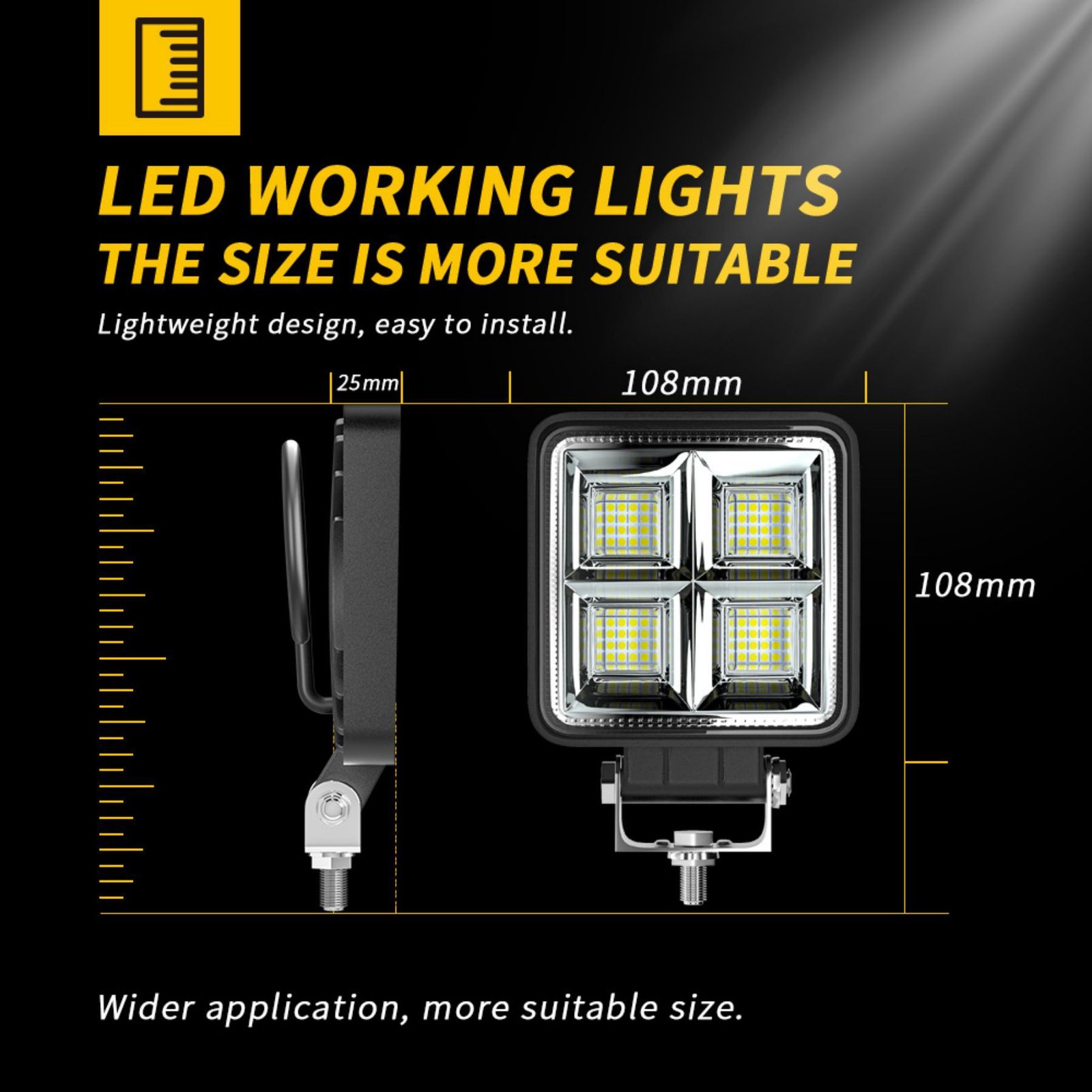 Tenraytech 4-Inch Square 64LED LED Work Light
