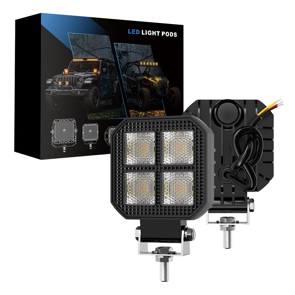 Tenraytech Black Warrior 3-inch Square DRL Work Light with Daytime Running Light