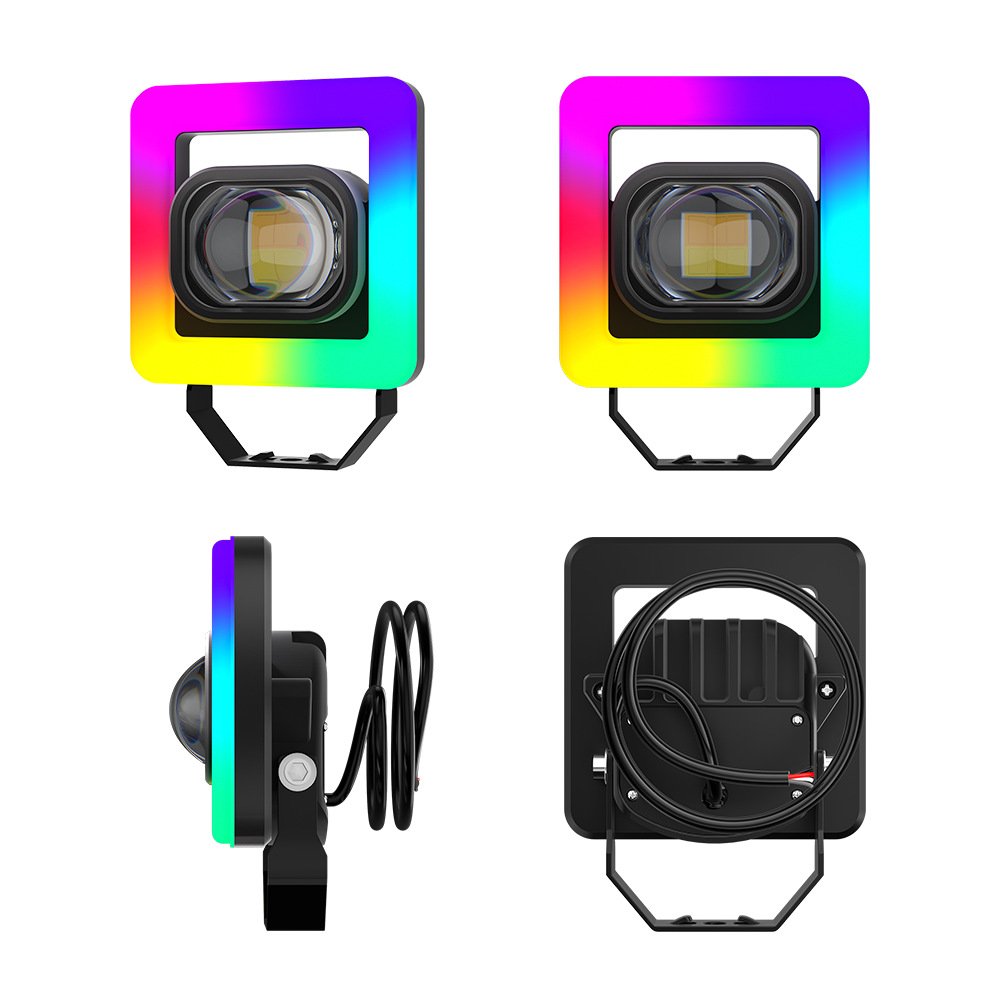 Tenraytech Stylish Yellow-White Dual-color LED Auxiliary Lamp, RGB Motorcycle Headlight