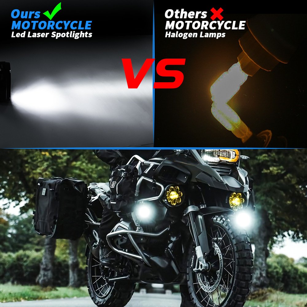 Tenraytech 100W 7-Bead Motorcycle LED Spotlight Kit with Wiring Harness