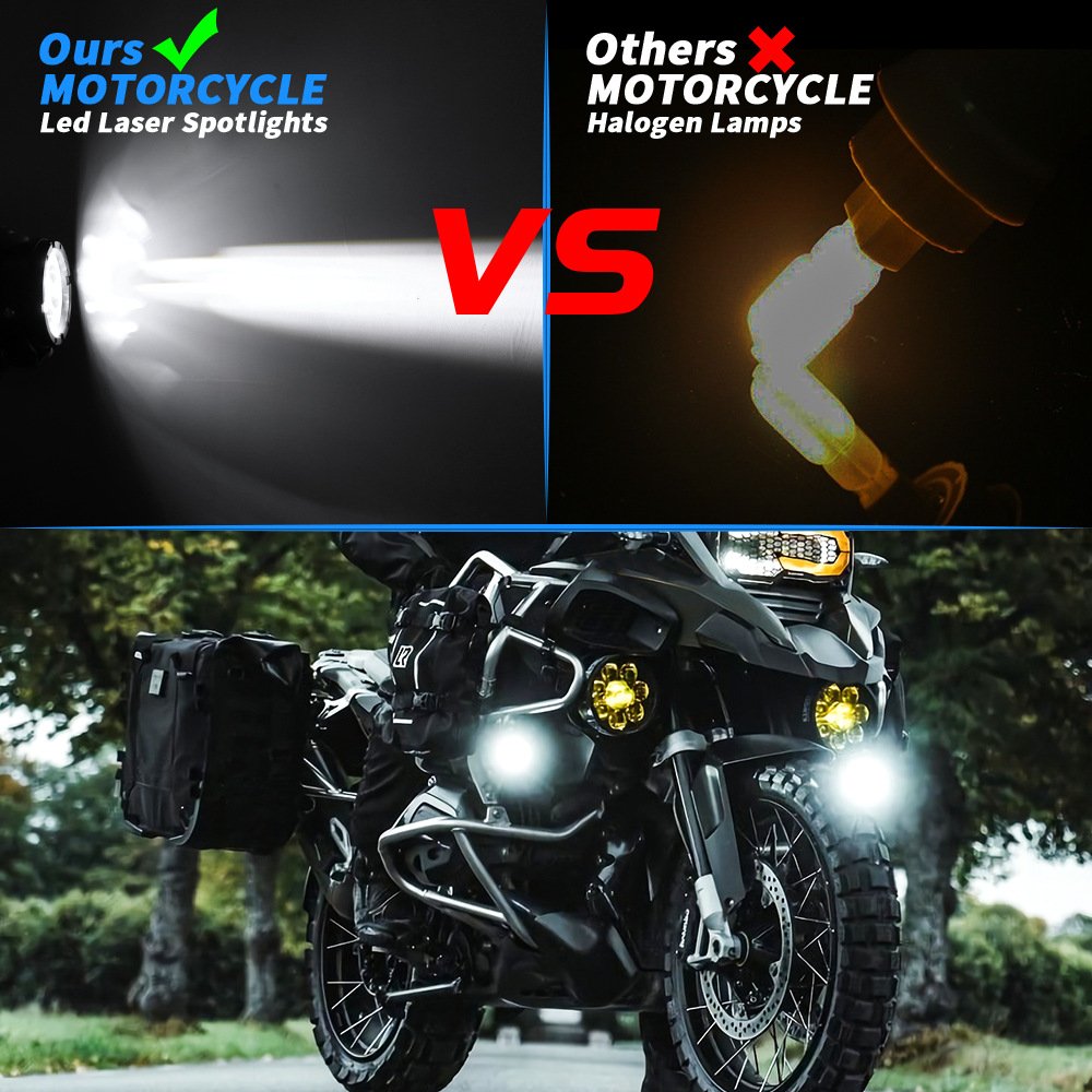 Tenraytech High – Bright 7 – Bead Motorcycle LED Spotlight Kit with Wiring Harness, White & Yellow Dual – Color Strobe External Driving Light