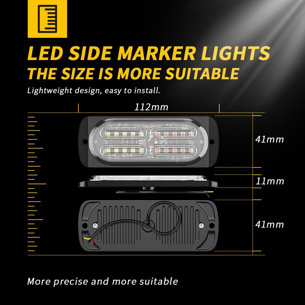 Tenraytech Ultra-thin 20-LED Strobe Side Light for Trucks