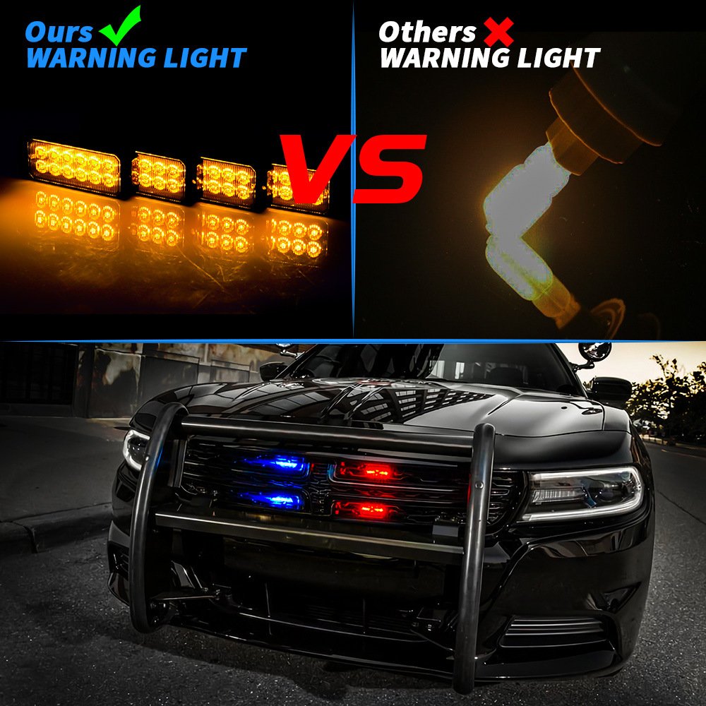 Tenraytech 1-to-4 20LED Amber Car Grille Strobe Light