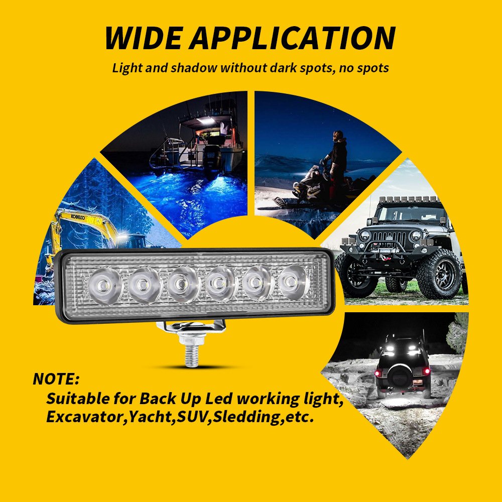 Tenraytech Straight LED Work Light 6-LED 18W DRL