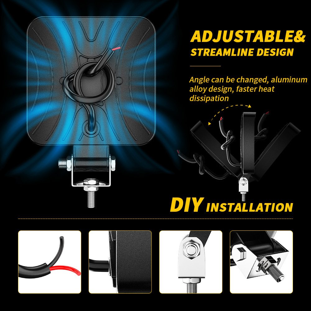 Tenraytech New 3 – Inch Square LED Work Light (9-80V, Flood Beam)
