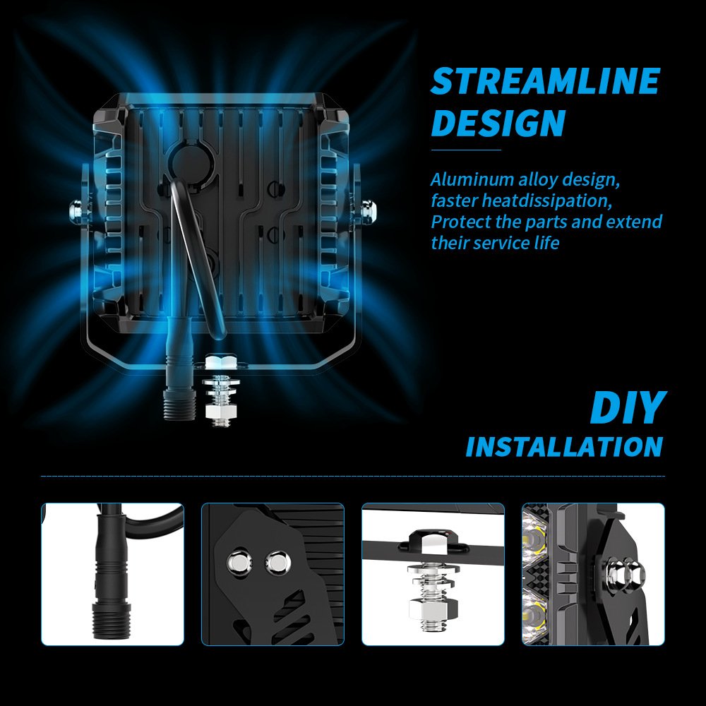 Tenraytech Black Warrior BF4Pro 5 Inch 80W Spot LED Off-Road Light Kit with 16AWG Wiring Harness