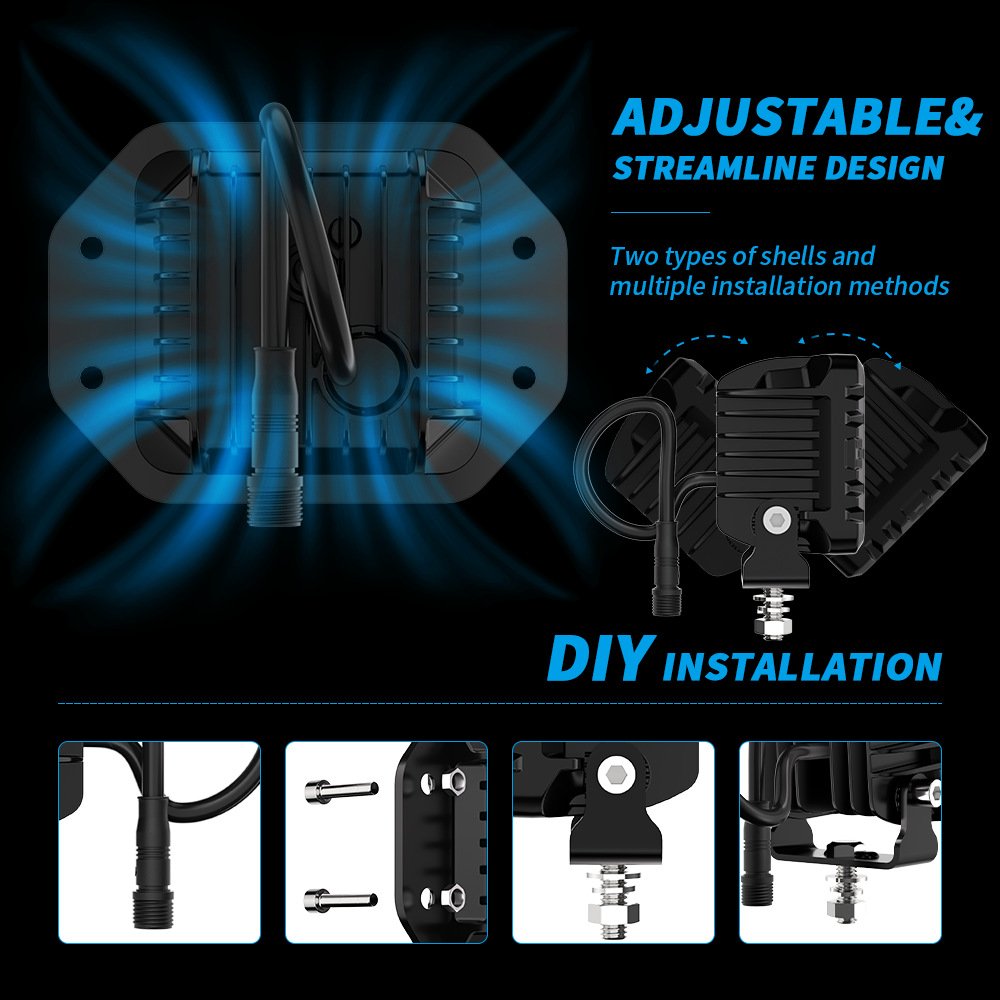 Tenraytech Black Warrior BF6 Square LED Off-Road Light Kit with Wiring Harness