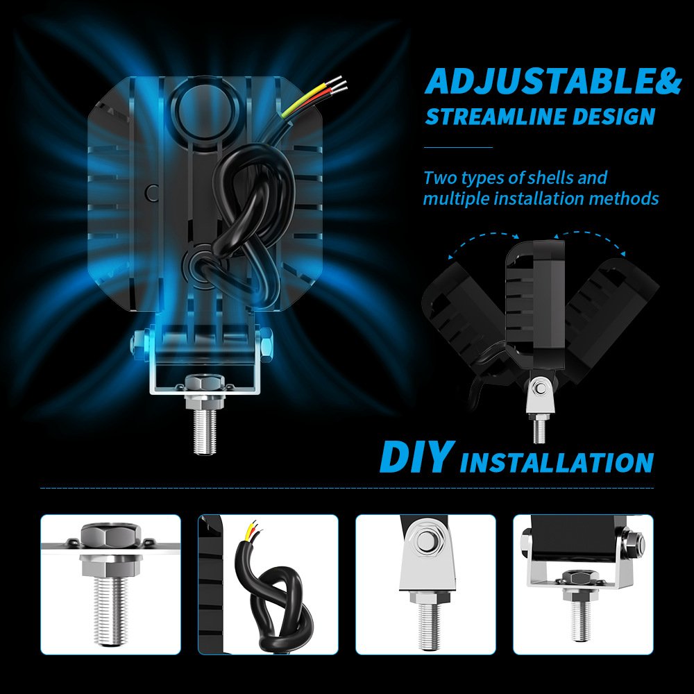 Tenraytech Black Warrior 3-inch Square DRL Work Light with Daytime Running Light