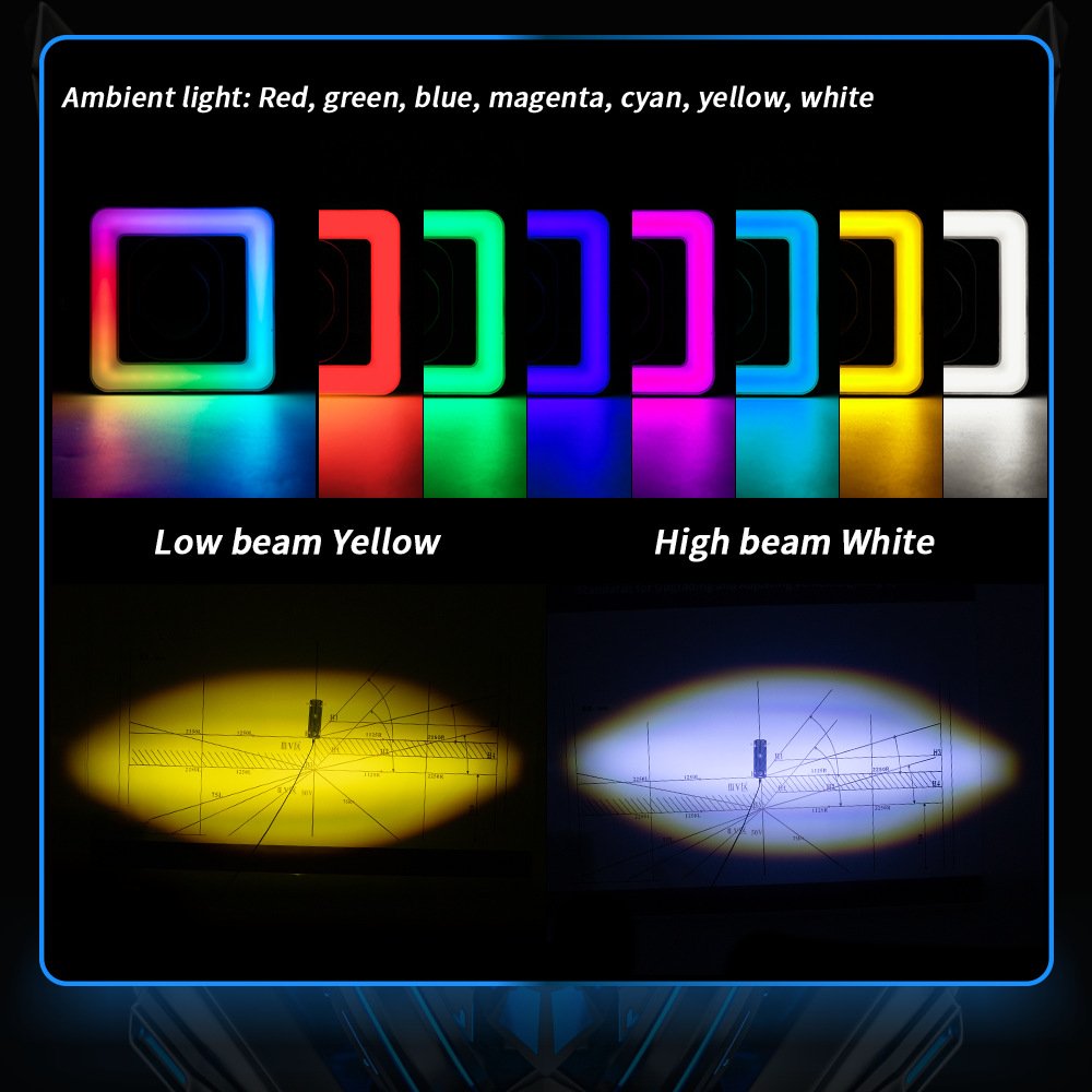 Tenraytech Stylish Yellow-White Dual-color LED Auxiliary Lamp, RGB Motorcycle Headlight
