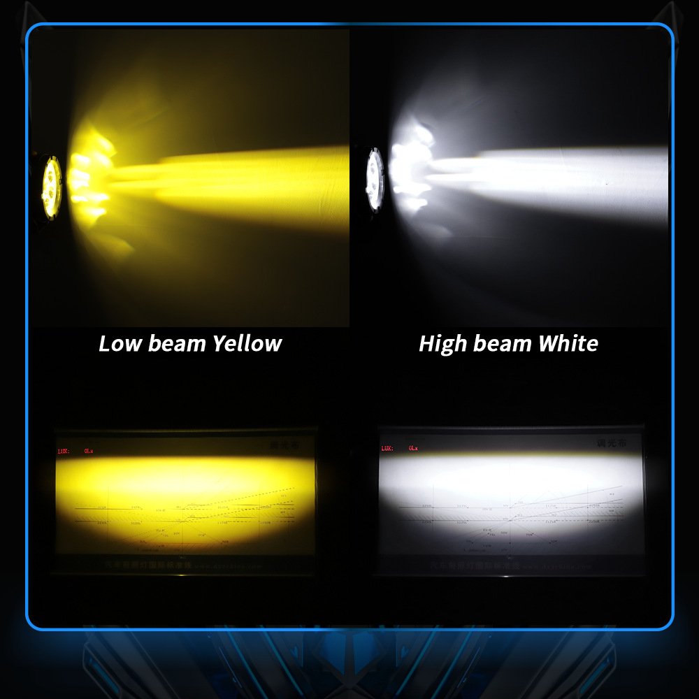 Tenraytech High – Bright 7 – Bead Motorcycle LED Spotlight Kit with Wiring Harness, White & Yellow Dual – Color Strobe External Driving Light