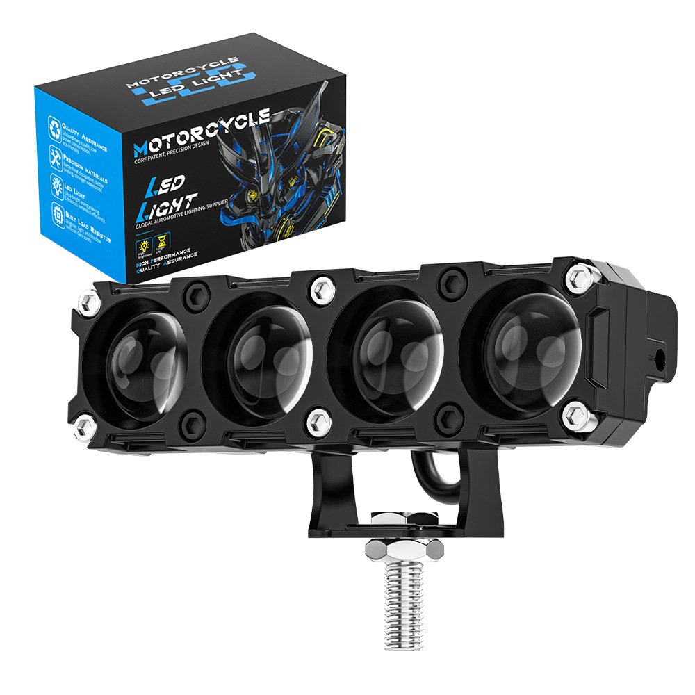 Tenraytech 4‑Eye LED Spotlight for Motorcycles (White & Yellow, High‑Low Beam)