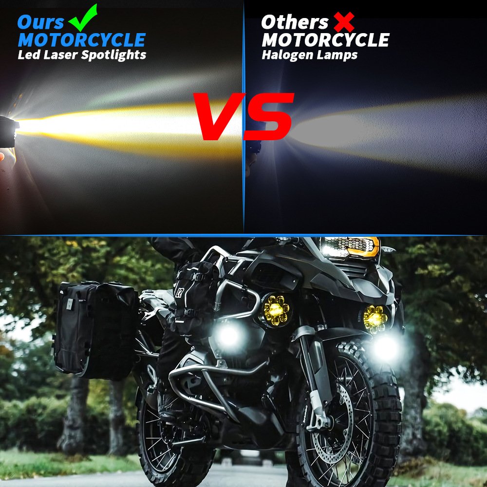 Tenraytech New 4‑Eye Owl LED Spotlight for Motorcycles (White & Yellow, Concentrated Beam)