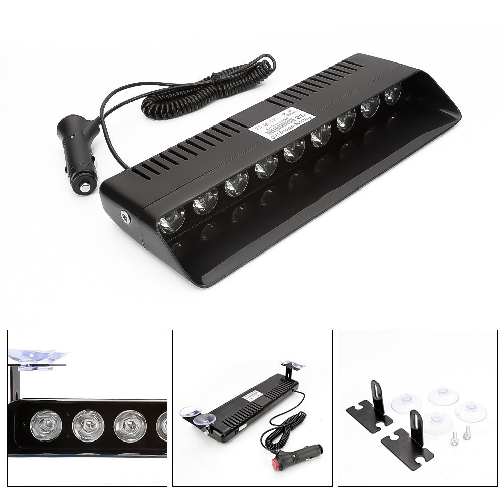 Tenraytech New High-Brightness S3 8-LED Car Front Windshield Suction-Cup Strobe Light