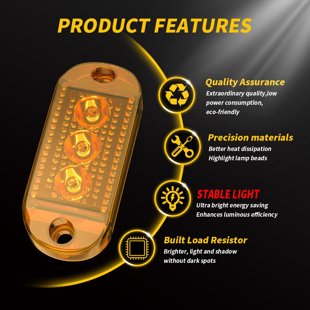 Tenraytech 3-LED Truck Side Marker Light 12V 24V