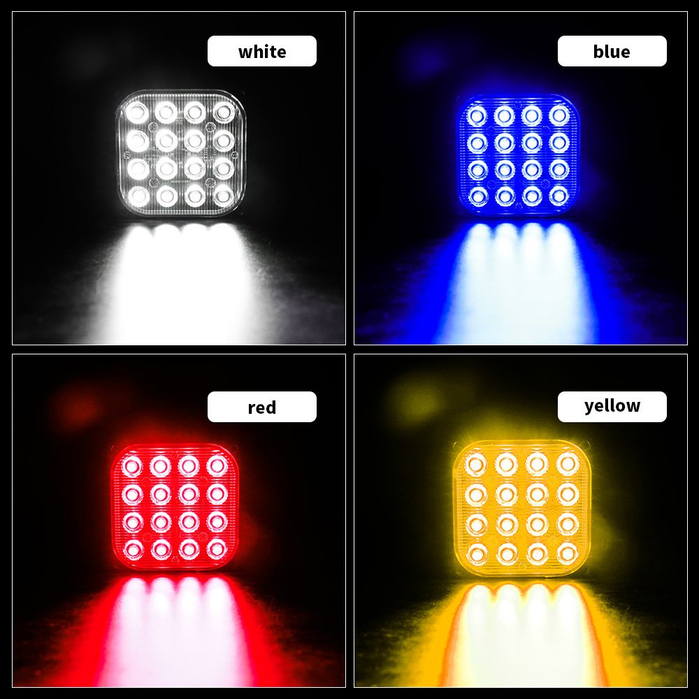 Tenraytech 16-LED Ultra-thin Square Car Signal Light, Truck Van Side Strobe Warning Driving Light