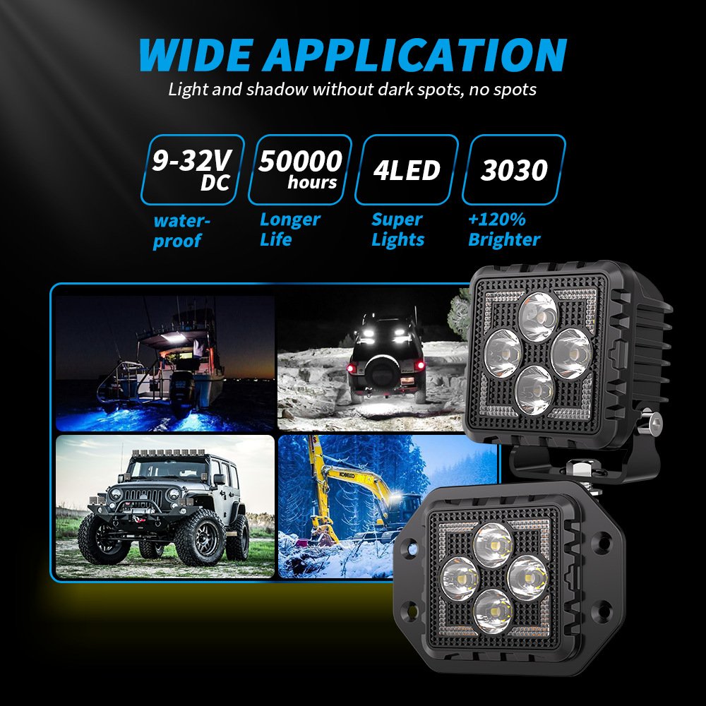 Tenraytech BF3-A4 LED Work Light with Wiring Harness Kit