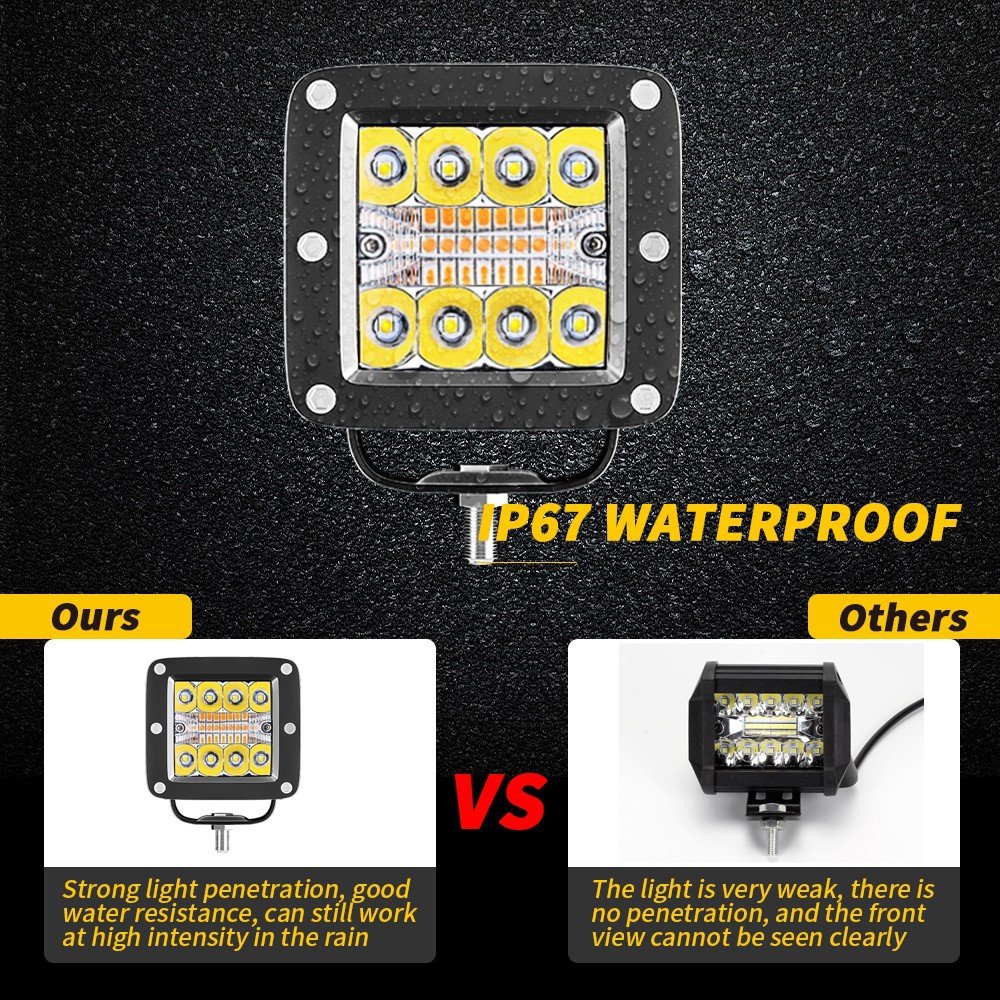 Tenraytech 3-Inch LED Work Light – White & Amber 6 Modes A-Pillar Pod Light Kit