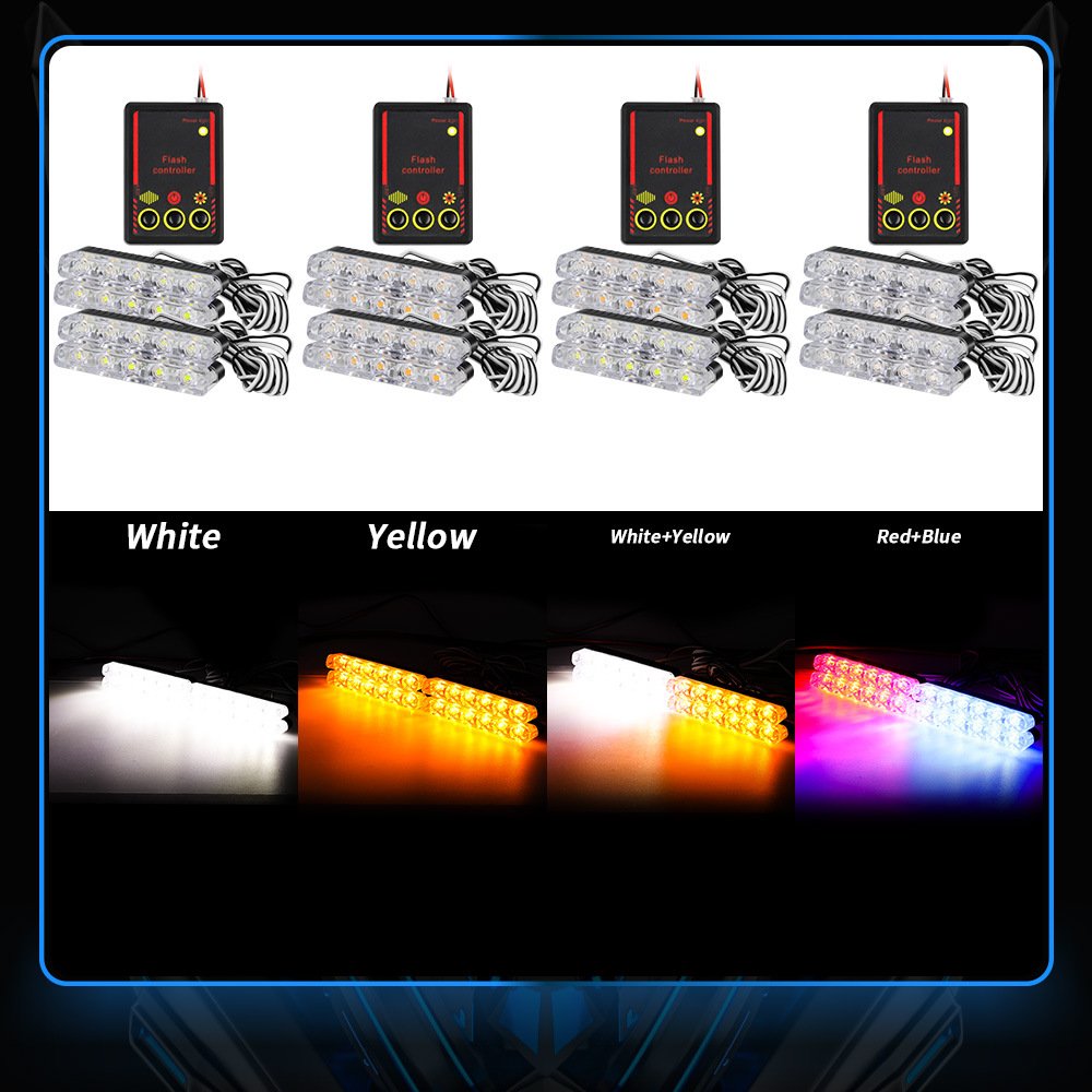 Tenraytech Car LED Grille Strobe Light 1 to 4 Strobe Escort Light
