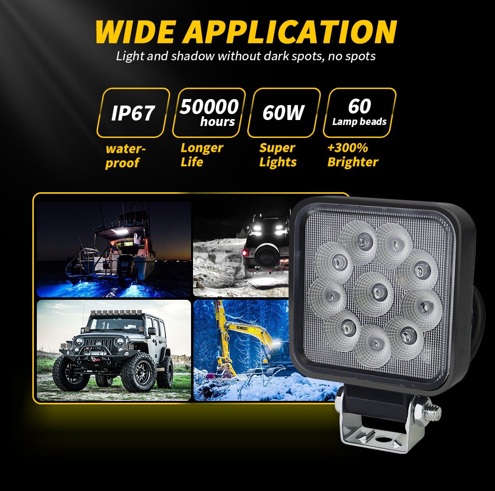 Tenraytech Mini Square 10-LED Automotive LED Work Light