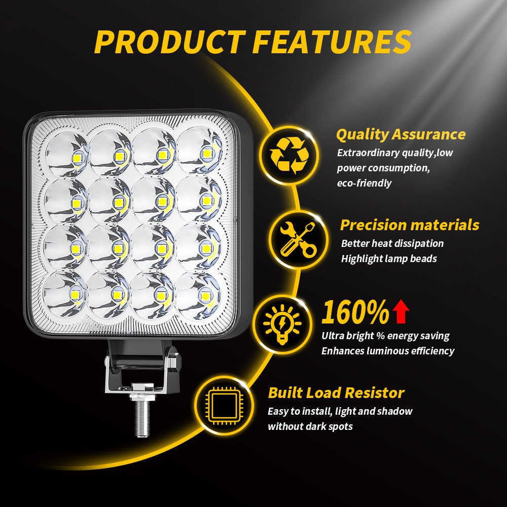 Tenraytech Mini Square Reflector 16-LED 48W Automotive Work Light