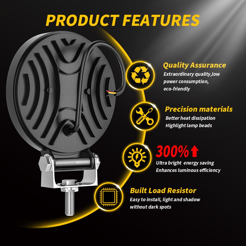 Tenraytech 4 Inch Round Wide View DRL LED Work Light