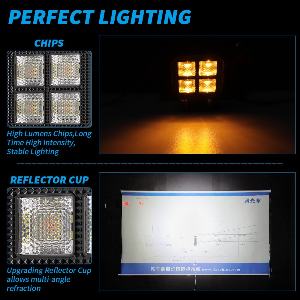 Tenraytech Black Warrior 3-inch Square DRL Work Light with Daytime Running Light