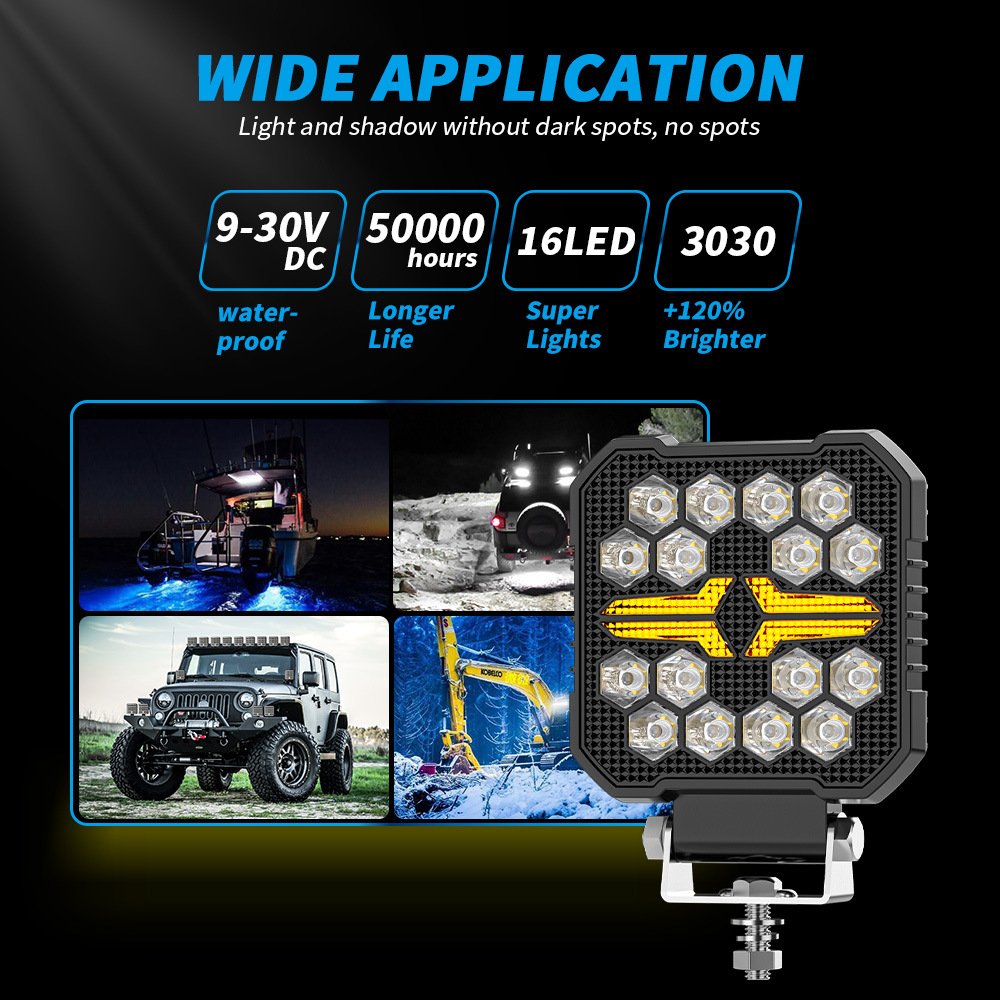 Tenraytech Black Warrior 4-inch Square Automotive LED Work Light