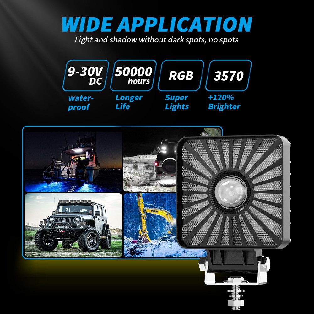 Tenraytech New 4-inch Square RGB Multi-mode LED Vehicle Light