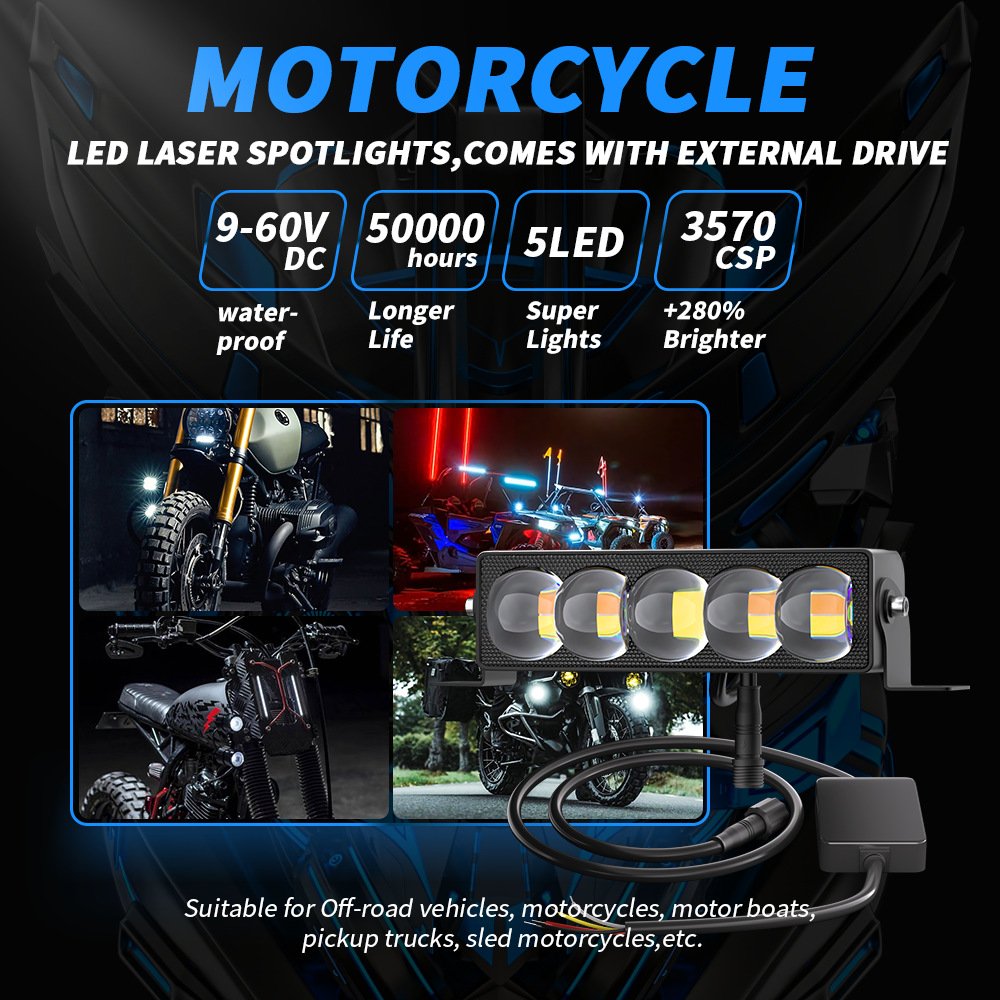 Tenraytech New 5-LED Motorcycle Spotlight